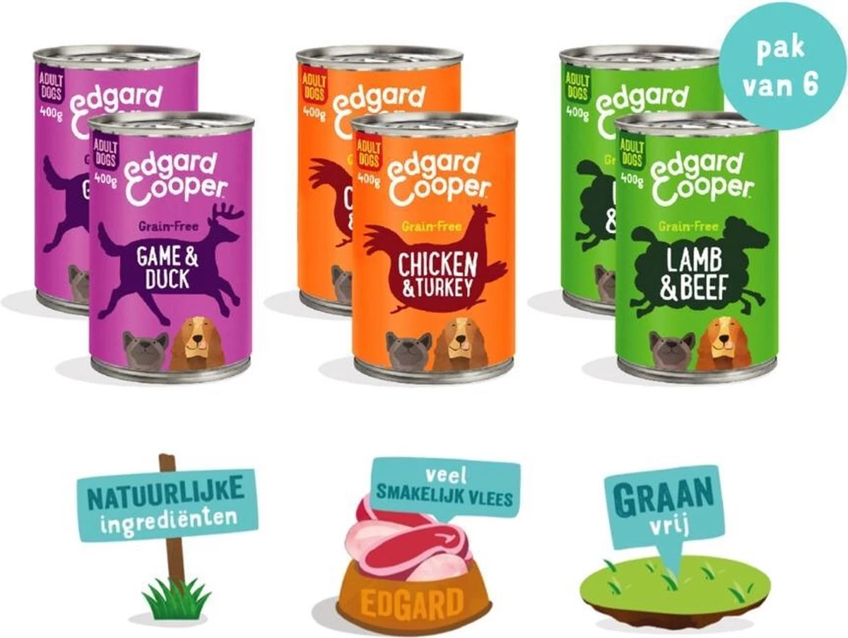 Edgard & Cooper Hondenvoer Multipack Kip - Wild - Lam 6 X 400 Gr - Afbeelding 2