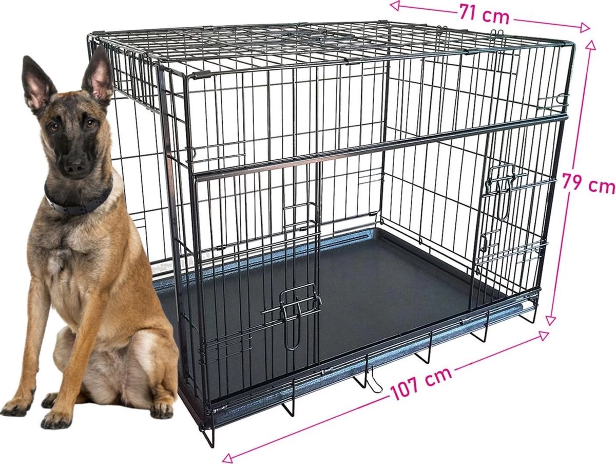 Adori Bench Met Schuifdeuren Zwart - Hondenbench - 107x71x79 Cm - Afbeelding 2