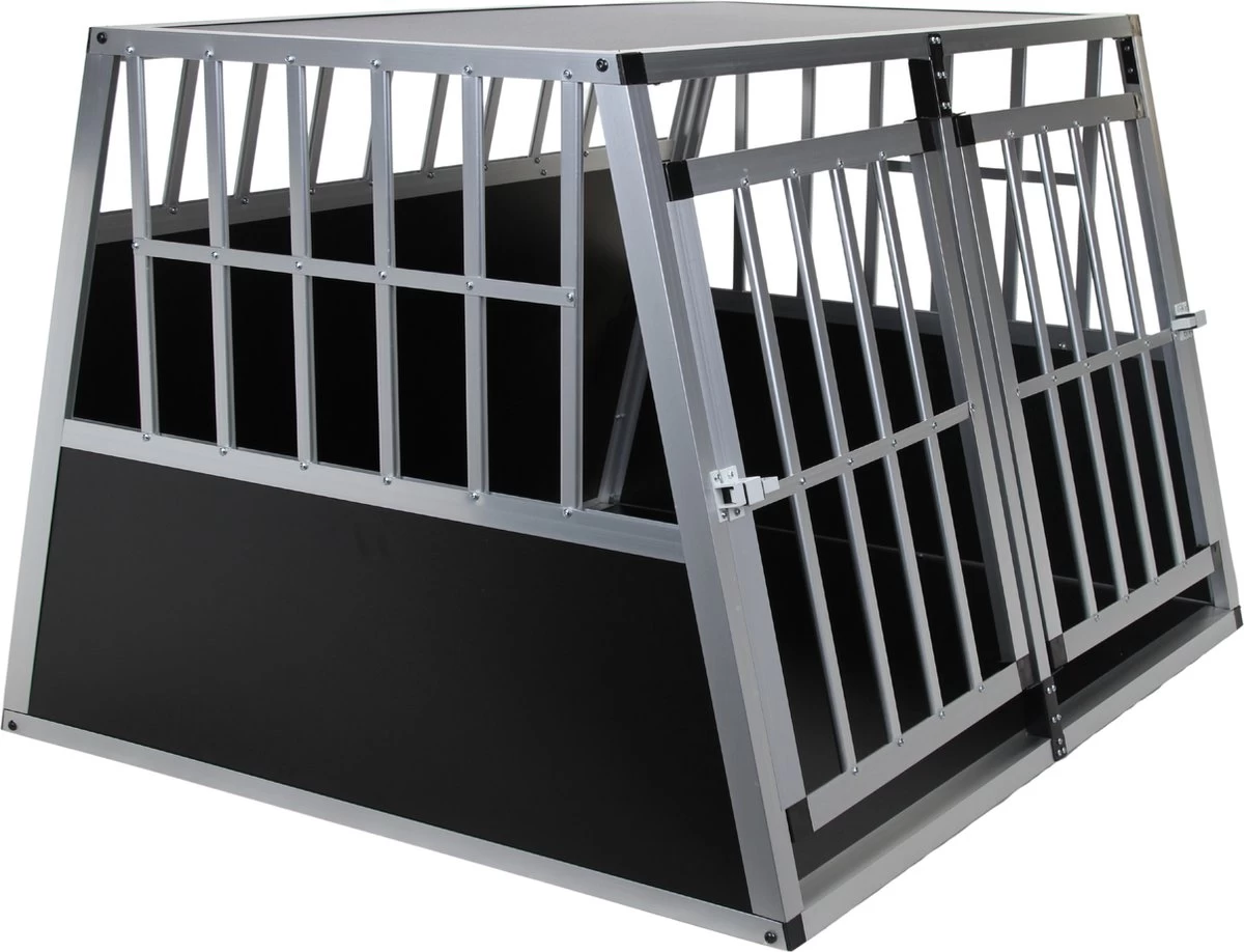 Topmast Autobench Ellipse - XL - 89 X 69 X 50 Cm - Zwart - Aluminium Reisbench Met Tussenschot - Dubbel - Autobench Voor Hond - Autobenches - Reisbench Hond