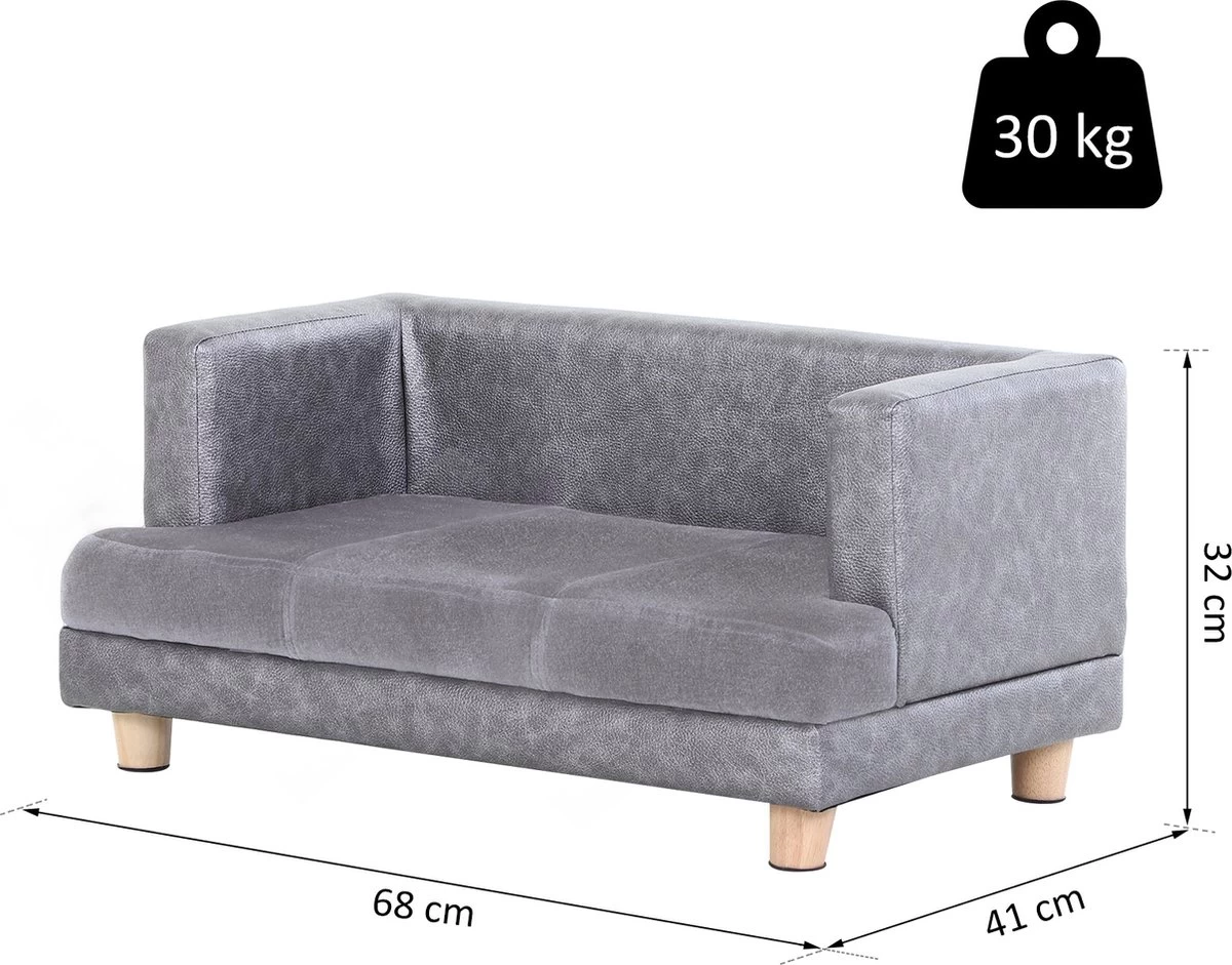 PawHut Hondenbank Huisdierbank Hondenbed Hondenmat Woonkamer PU-leer Kort Pluche Grijs D04-135 - Afbeelding 6