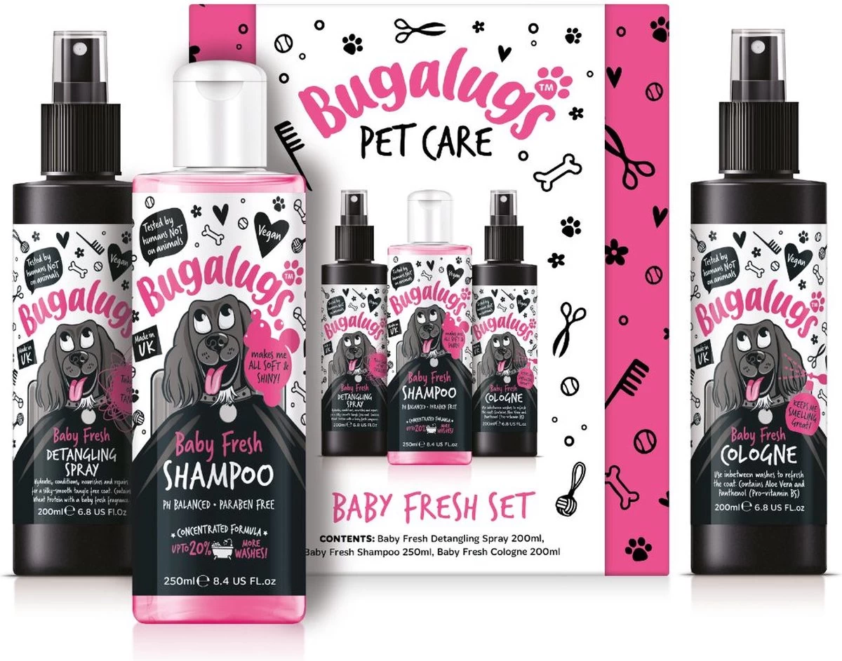 Bugalugs - Vachtverzorging Hond - Baby Fresh Gift Set - Hondenshampoo - Hondenparfum - Anti-klit Spray - 650 Ml - Kerstcadeau