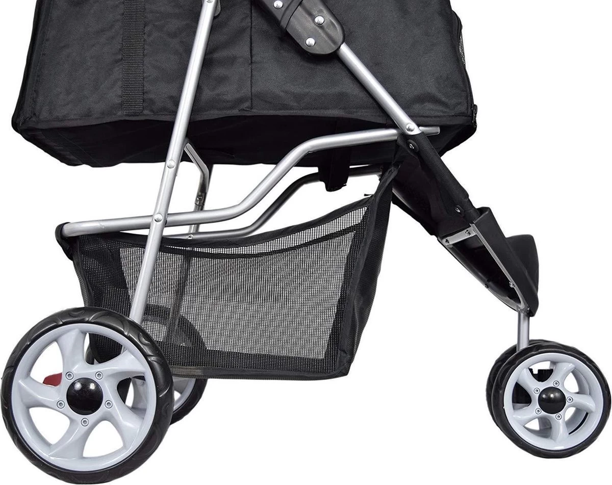 Hondenbuggy Zwart 3-wieler - Huisdieren Wandelwagen Inklapbaar - Dogs&Co - Afbeelding 4
