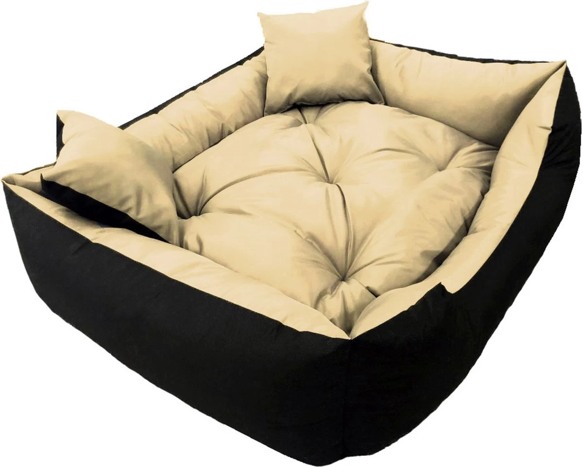 Ecco - Honden- En Kattenbed Met Kussen | Binnenmaat: 130x100 / Buitenmaat: 145x115cm - Beige / Zwart - Afbeelding 4