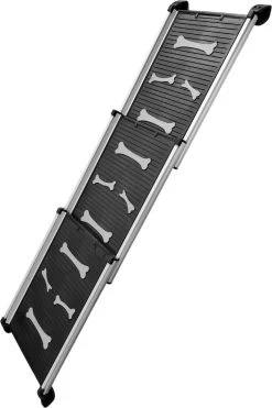 Topmast Loopplank De Luxe - Aluminium - Met Antislip - Hondentrap - Voor De Auto - Inschuifbaar - Inklapbaar - Hondenloopplank - Voor Honden - Zilver