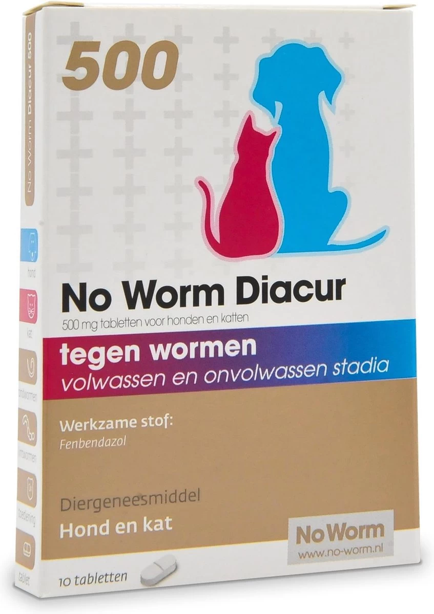 No Worm Diacur 500 Ontworming Hond En Kat 10 Tabletten - Afbeelding 3