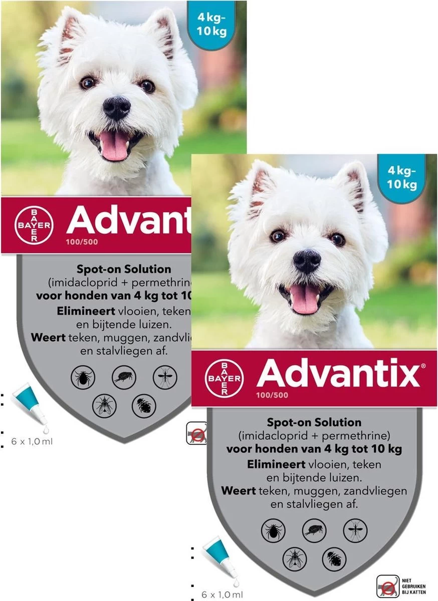 Bayer Advantix Vlooien & Teken Pipetten - Hond 4 Tot 10kg - 2 X 6 Stuks - Afbeelding 3