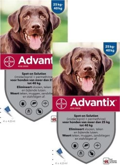 Bayer Advantix Vlooien & Teken Pipetten - Hond 25 Tot 40kg - 2 X 4 Stuks