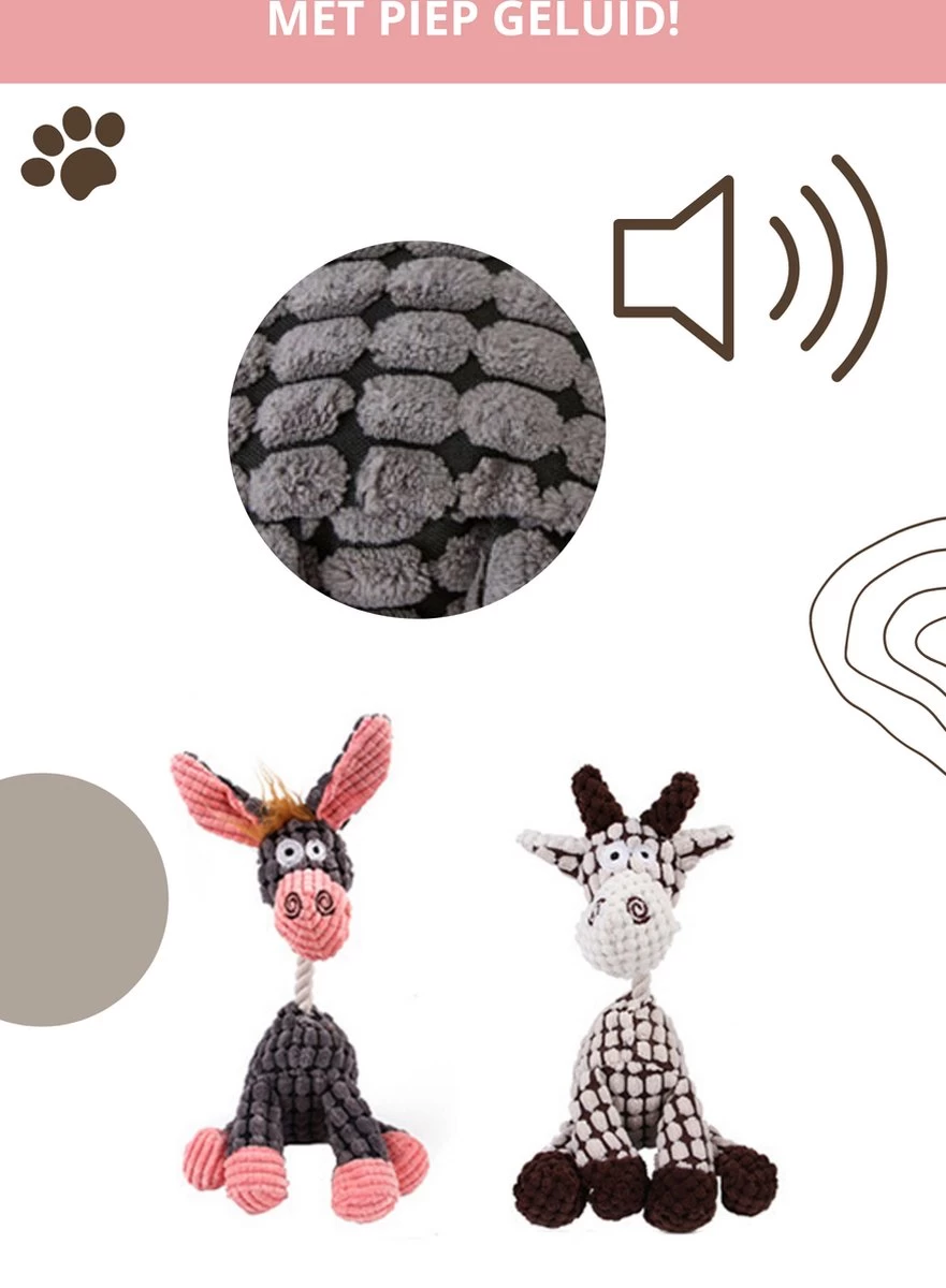 Honden Knuffel - Set Van 2 - Hondenspeelgoed Met Piep - Honden En Katten - Ezel En Giraf - Sellaio - Afbeelding 6