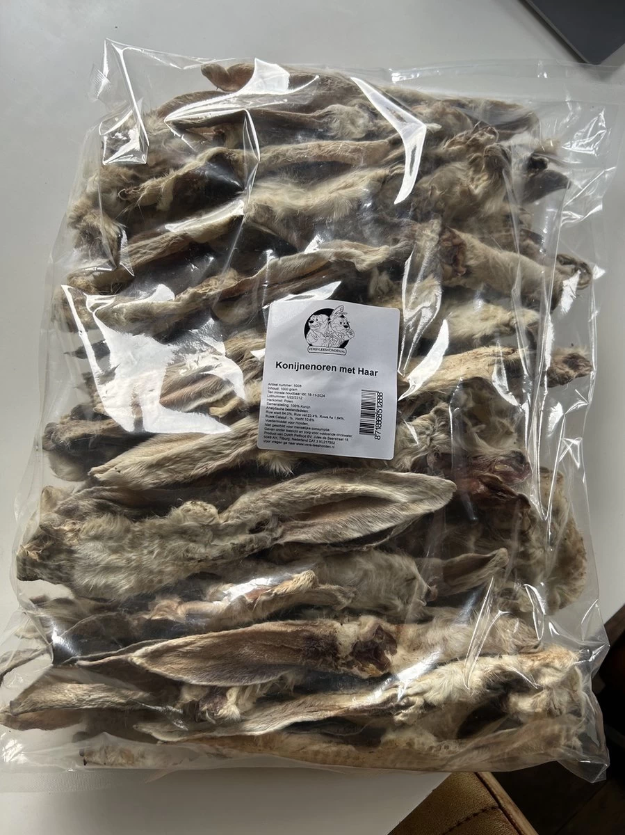 Merkloos Konijnenoren Met Haar - 2 X 1 Kg - 100% Natuurlijk