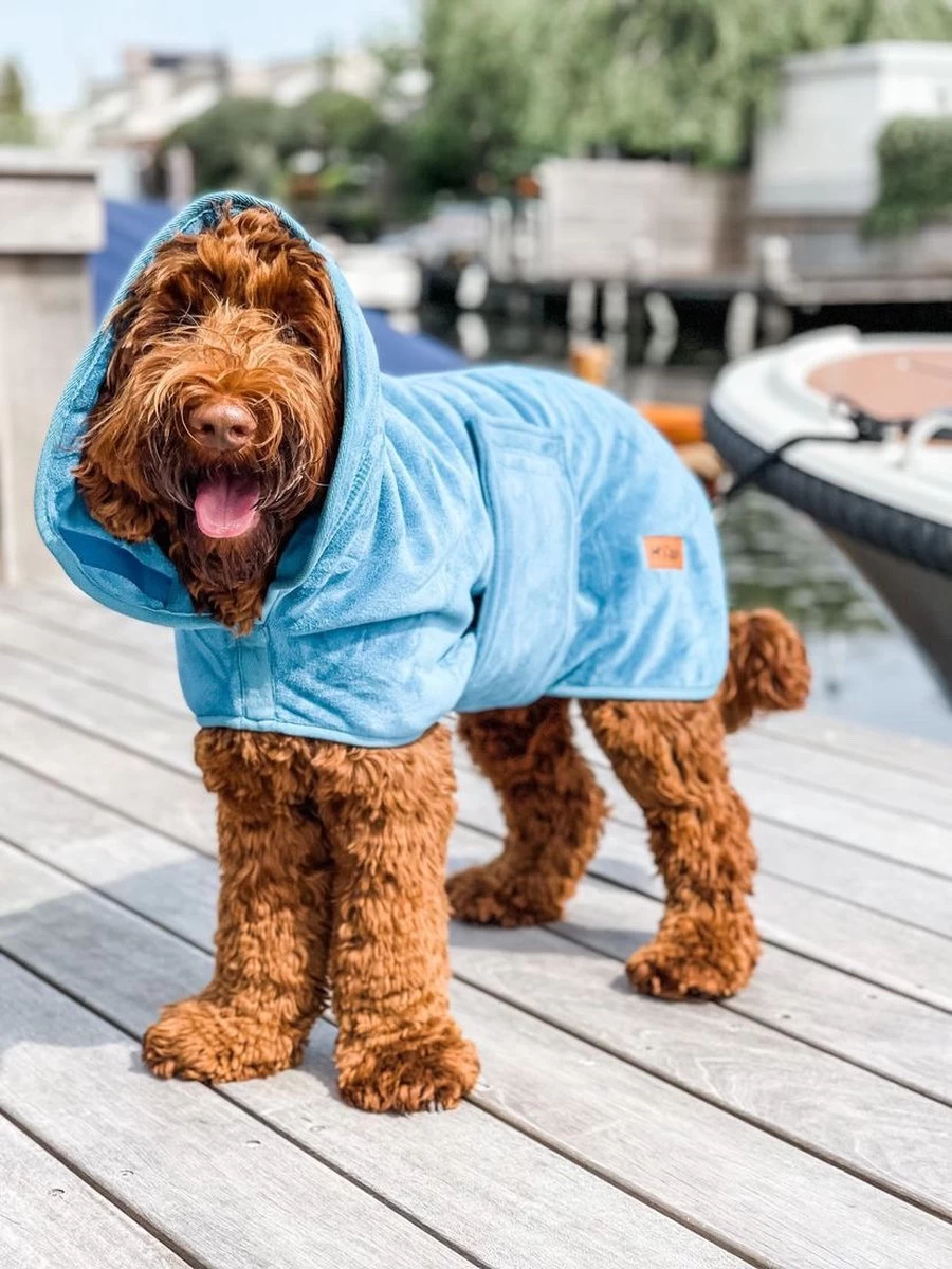 Dogs&Co Honden Badjas Blauw Maat XL Incl. Waszakje - Hondenbadjas - Afbeelding 5