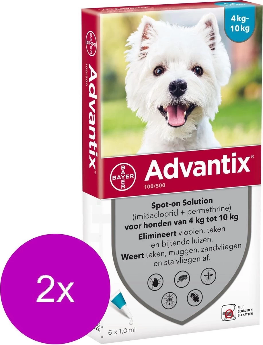 Bayer Advantix Vlooien & Teken Pipetten - Hond 4 Tot 10kg - 2 X 6 Stuks - Afbeelding 2
