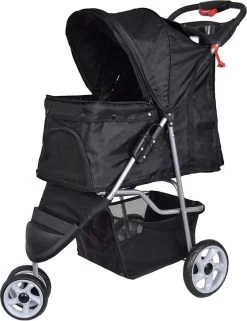 Hondenbuggy Zwart 3-wieler - Huisdieren Wandelwagen Inklapbaar - Dogs&Co