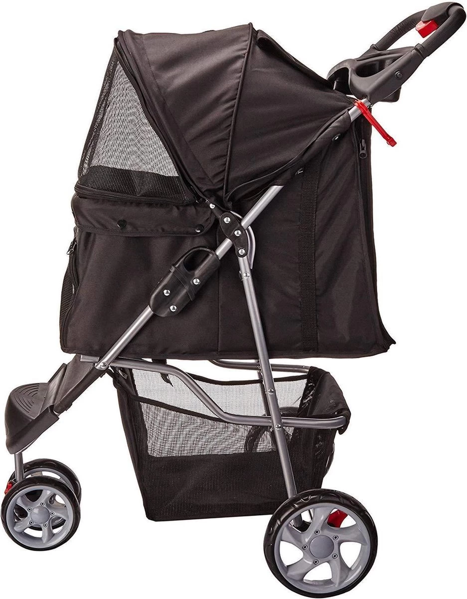 Hondenbuggy Zwart 3-wieler - Huisdieren Wandelwagen Inklapbaar - Dogs&Co - Afbeelding 6