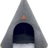 Grey Cat® - Kattenmand - Tipi Kattentent + Kussen - Vilt – Donkergrijs - Ø 57 Cm X 60 Cm