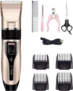 PetGoods Hondentondeuse - 10 Delige Set - Katten & Honden - Draadloos - Low Noise - Incl. Schaar, Nagelknipper, Vijl & Kam